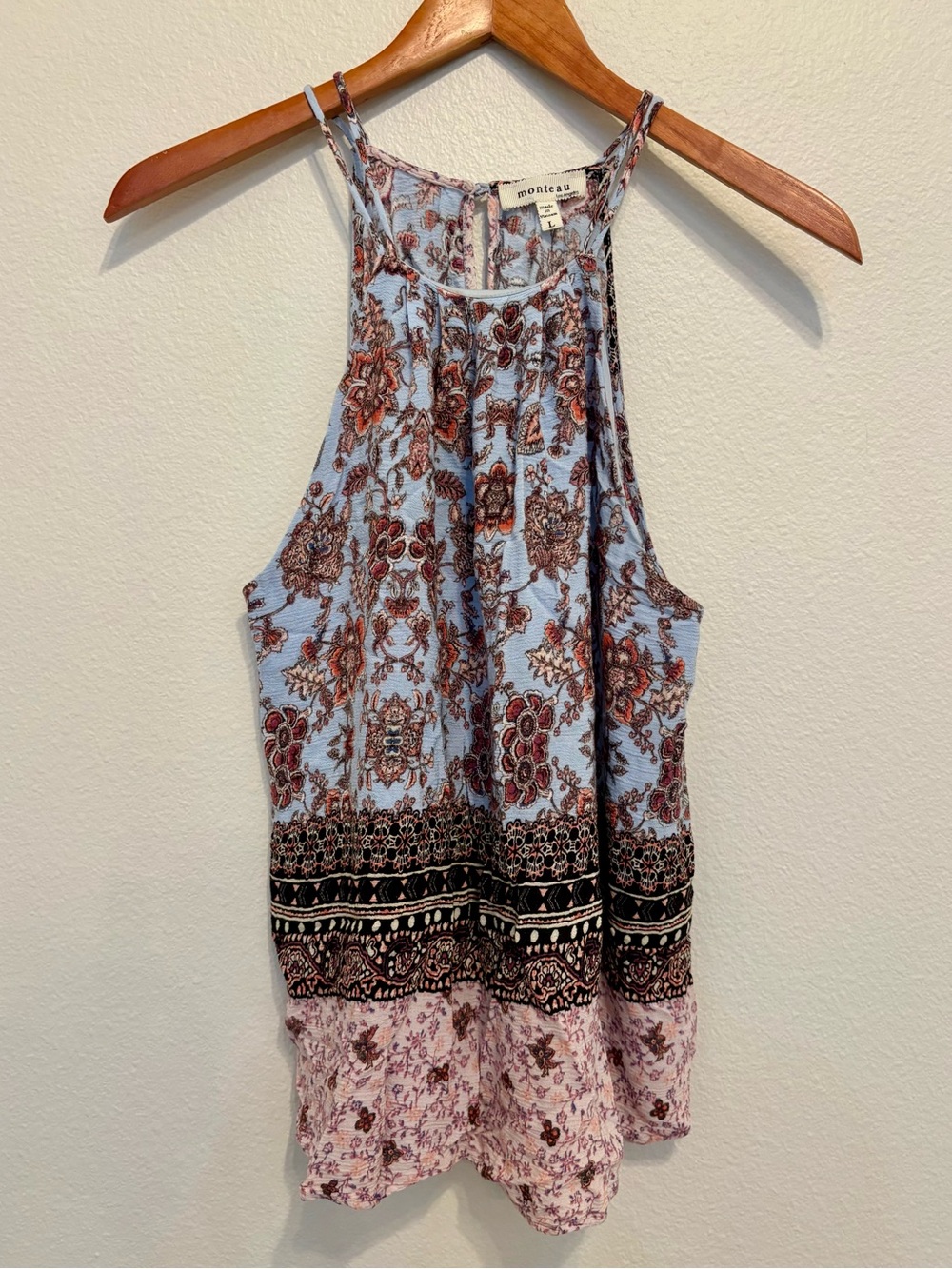 Monteau Boho Floral Tank Top / Festival Indie Paisley Blouse - Size L